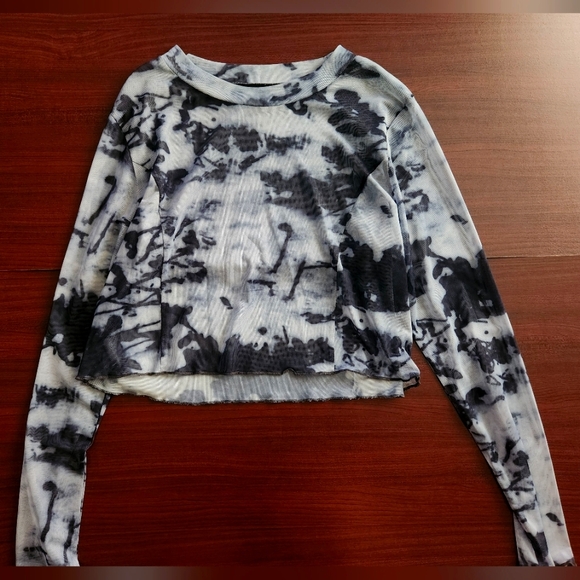 Tops - Women's Sheer Black And White Long Sleeve Top Alt Y2K Dollskill